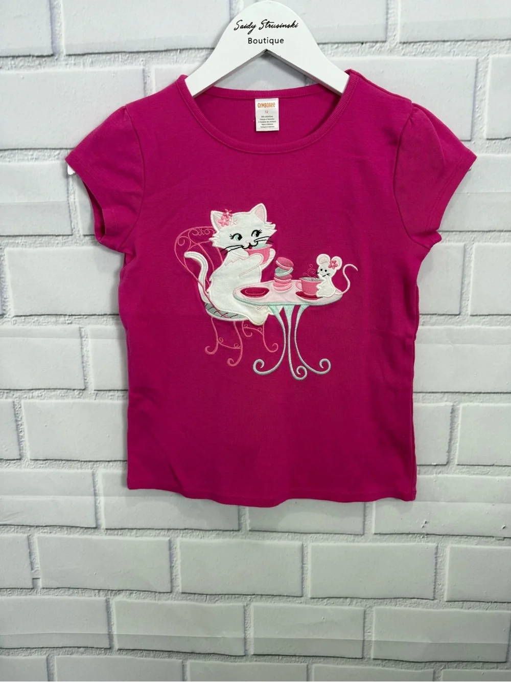 Gymboree Girls Pink Cat Graphic Tee Size 12 Cute Short Sleeve Shirt